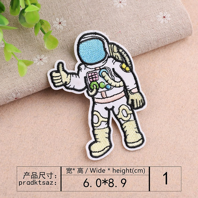 皮卡布 刺繡燙布貼, 1個, 1號太空人1,魔鬼氈勾面附毛面