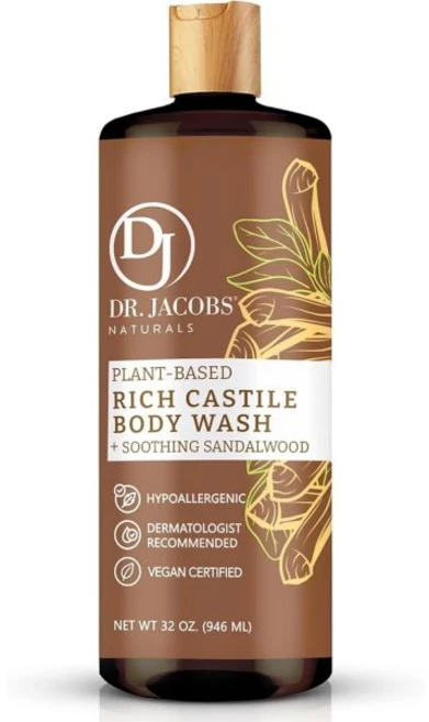 DRJACOBS NATURALS 식물성 성분이 함유된 올-내추럴 카스티야 샌달우드 바디워시 - 부드럽고 효과적 영양이 공급된 피부를 위한 무황산염 무파라벤 및 무동물 실험 포뮬, 1개 - 쿠팡