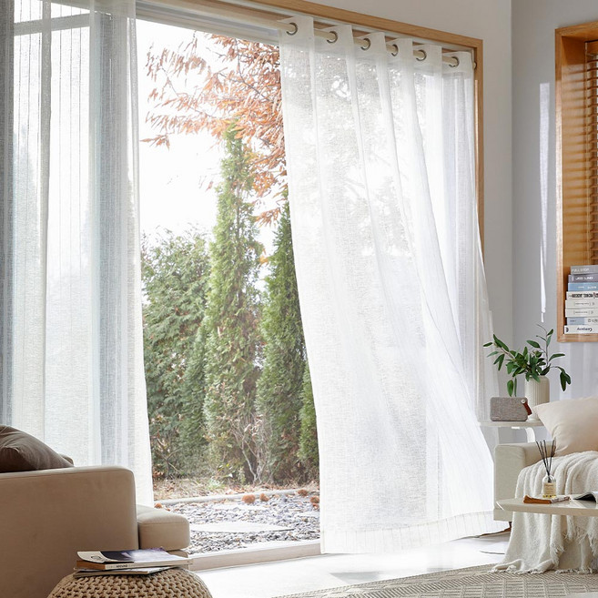 [모던하우스] 윈디라인 시어 아일렛형 긴창문커튼 140x240 화이트 2p