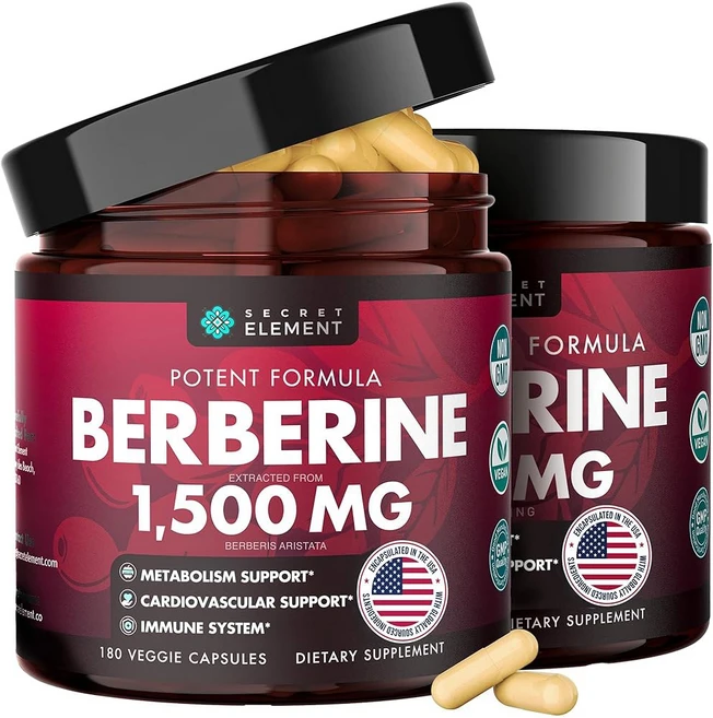 시크릿 엘리먼트 버베린 HCL 보충제 1500mg 비트 뿌리가 함유된 고효능 캡슐 시트러스 베르가못 & 블랙 커런트 비-GMO 180캡슐, 180 Count (Pack of 2) - 쿠팡