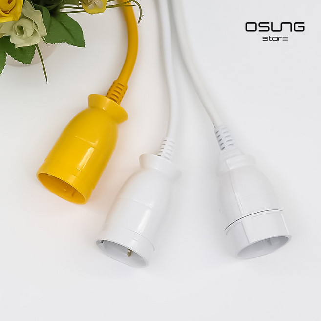 국산 (16A) 1구 싱글 연장선 멀티탭 연장 케이블 연결선 전기선 전선연결 리드선 작업선 1.5m 3m 5m 10m, 1개, 5m, 옐로우