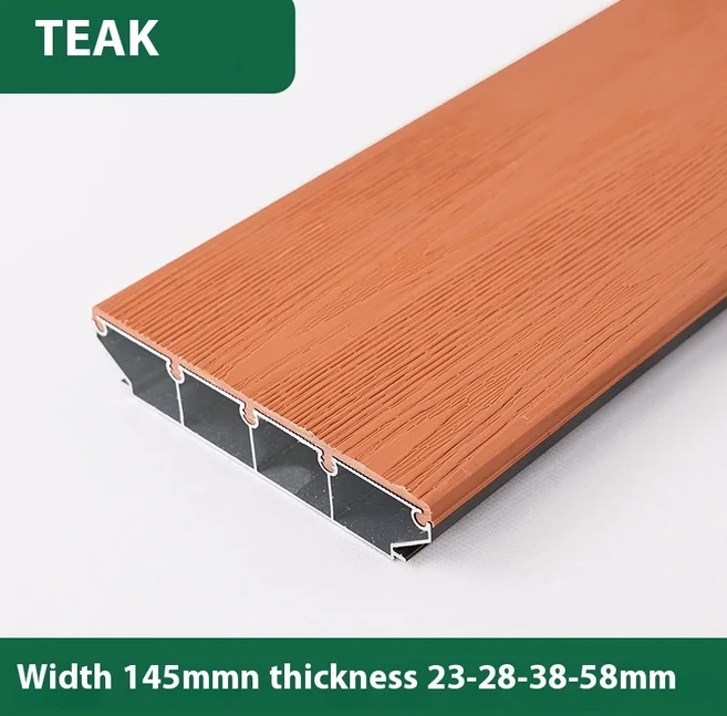 알루미늄 합금 바닥재 스타일 매끄러운 마감 간편 설치 방수 긴 수명 정원용, 01 Teak
