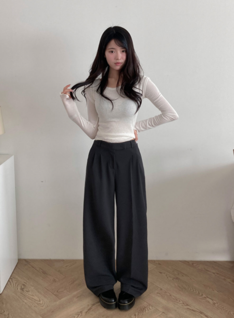 부기샵 도브 여성용 허리밴딩 스판 와이드 슬랙스