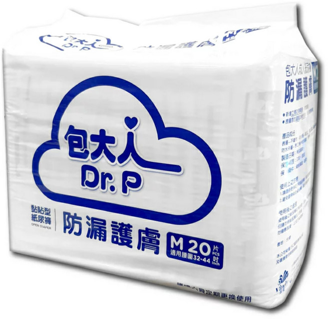 包大人 Dr.P 防漏護膚 點貼型成人紙尿褲 M20片, 1箱, 80片