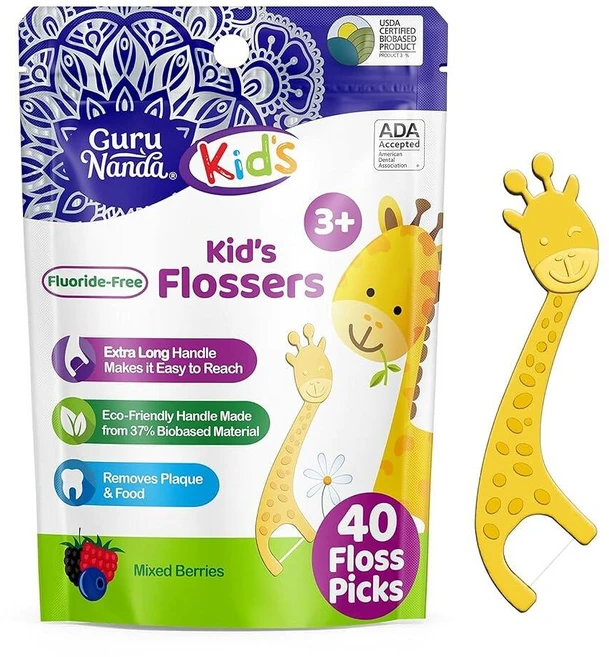 GuruNanda 아동용 치실 피크 매우 긴 기린 모양 픽 불소 프리 미끄럼 방지 및 분쇄 방지 디자인 및 친환경 손잡이 및 베리 맛 만 3세 이상에 이상적 40개(1, GuruNanda 아동용 치실 피크, 매우 긴 기린 모 - 쿠팡