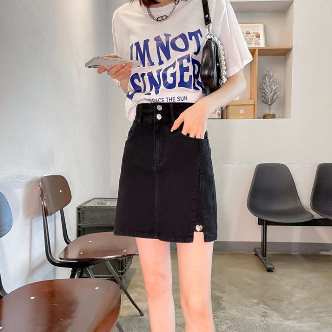 【小個子顯高】牛仔短裙 半身裙 包臀裙 A字裙 復古開叉設計 高腰顯瘦 夏季薄款 2025新款 百搭時尚