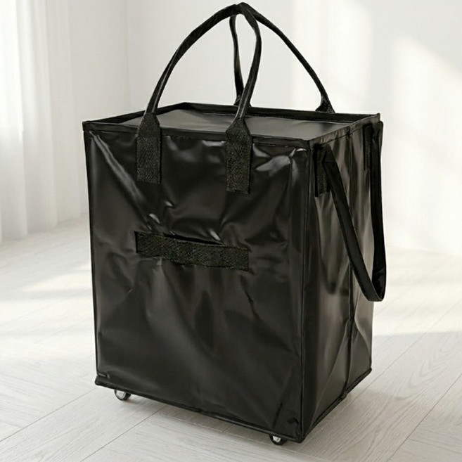 롤링카트 바퀴달린 접이식 장바구니 캐리어 대용량 이동 수납 쇼핑캐리어 여행 휴대용 바퀴 쇼핑카트, 블랙, 1개