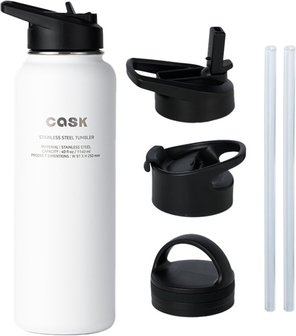 캐스크 3가지 뚜껑 + 빨대 텀블러, 1140ml, 화이트, 1세트