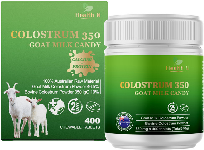 호주 헬스앤 HEALTH N 산양 초유 350 산양유 + 칼슘 + 프로틴 Colostrum 350IgG Goat Milk (츄어블 캔디) 400정, 1