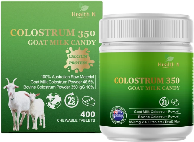 호주 헬스앤 HEALTH N 산양 초유 350 산양유 + 칼슘 + 프로틴 Colostrum 350IgG Goat Milk (츄어블 캔디) 400정, 1 - 쿠팡