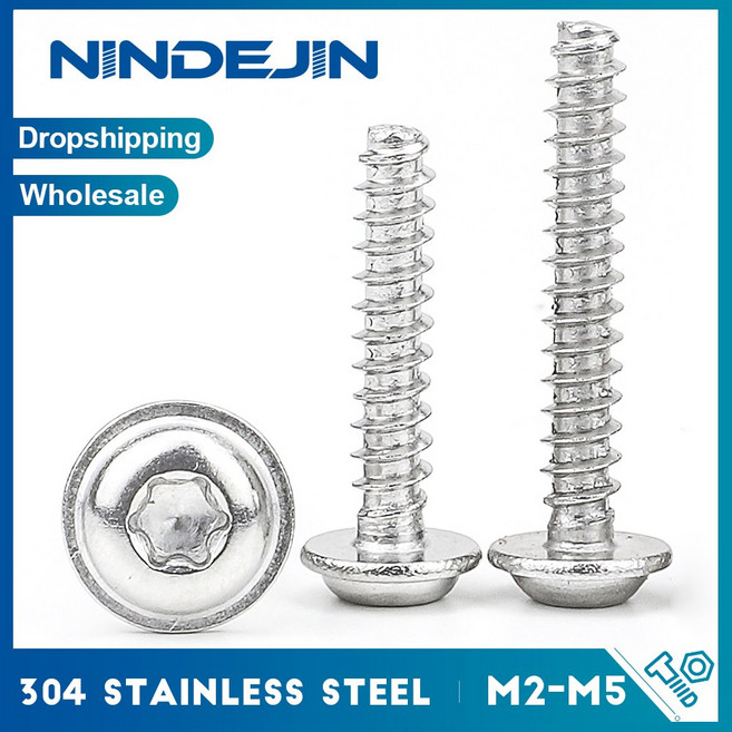 20 50PCS TORX 로브 스틸 둥근 스타 스테인레스 M2 M4 태핑 M3 나사 판금 플랫 와셔 머리 M5