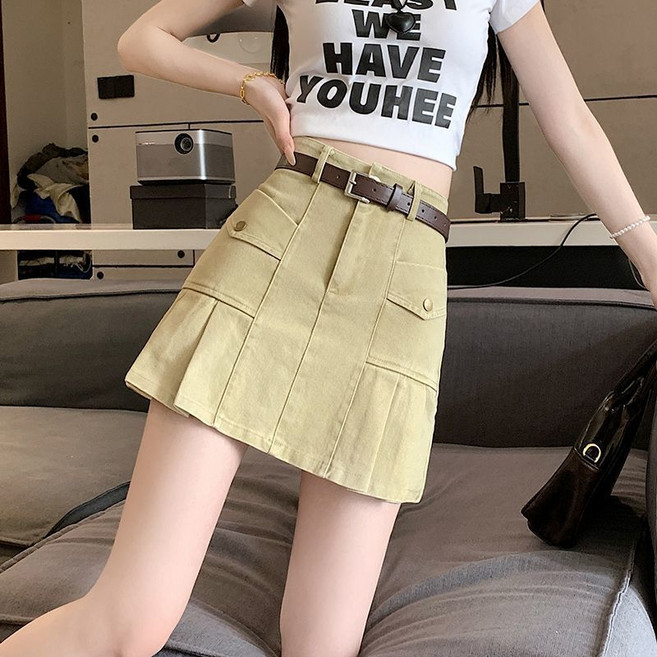 工裝百褶短裙 高腰顯瘦A字半身裙