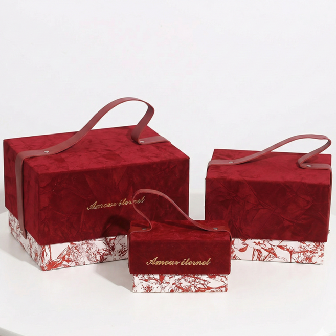 브로상회 견고한 버클과 손잡이가 있는 고급 답례품 선물상자, 1개, 버건디레드