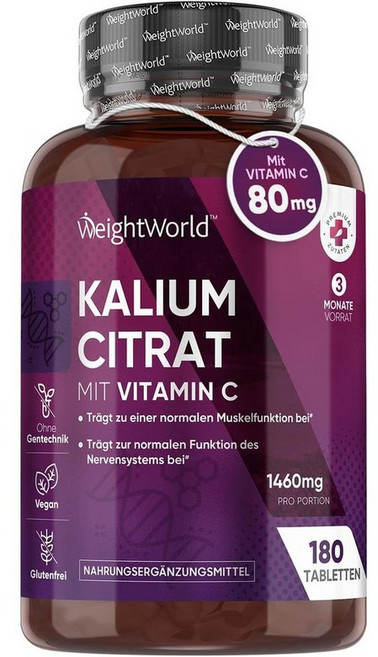 독일 웨이트월드 WeightWorld Potassium 칼륨 500 mg with 비타민C, 1개, 180정