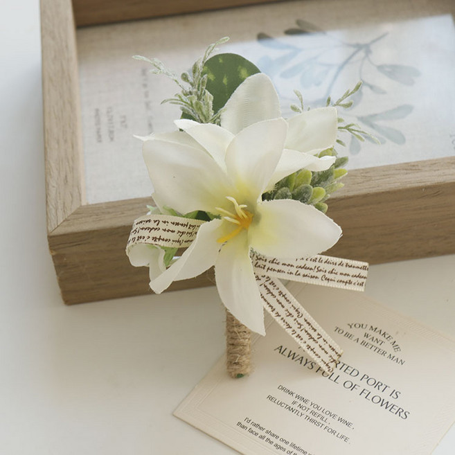 봄부쿠 행사용 조화 코사지 꽃 백합 꽃사지 부토니에, 화이트, 1개