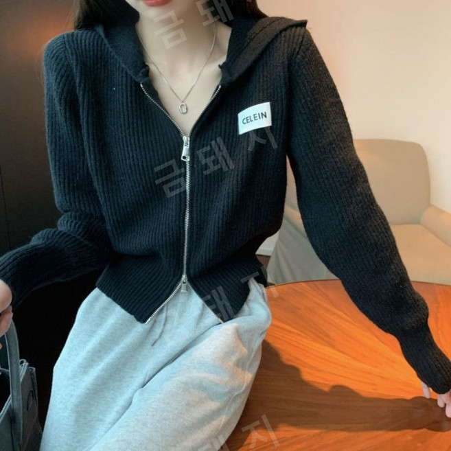 스웨터 여성 후드 긴팔 더블 지퍼 니트 카디건 재킷 유행