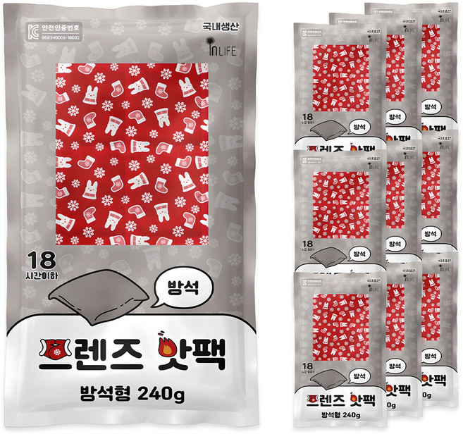 인라이프 국내 제조 방석형 프렌즈 핫팩 240g, 10개