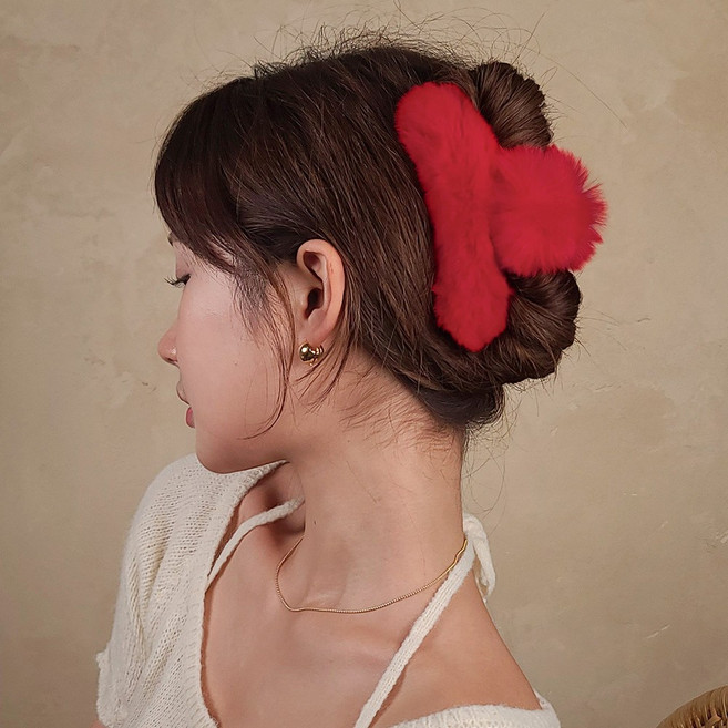 초콜리트쥬얼리 윈디 18컬러 밍크 퍼 부드러운 에코퍼 겨울 올림머리 빅 헤어 집게핀