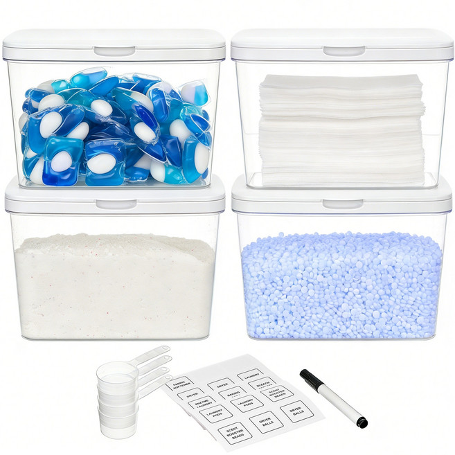 Vtopmart 다용도 보관케이스 편리한 원터치 캡슐세제 보관함, 4개, 투명