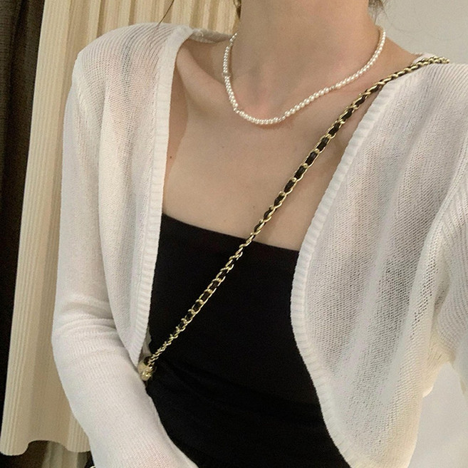 후암마켓 여성 시스루 긴팔 오픈 여름 니트 볼레로 가디건