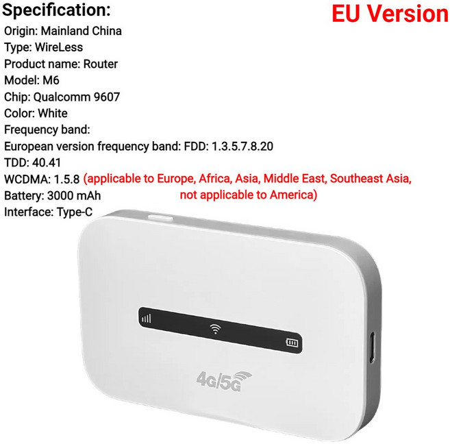 모바일 와이파이 라우터 SIM 카드 슬롯 포켓 여행용 150Mbps 무선 핫스팟 LTE 가정 자동차 4G 인터넷 사무실, EU Version 3