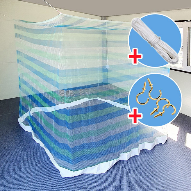 품질좋은 국산 사각 모기장 1~10인용 실내 거실 침대 야외 텐트 캐노피, 블루