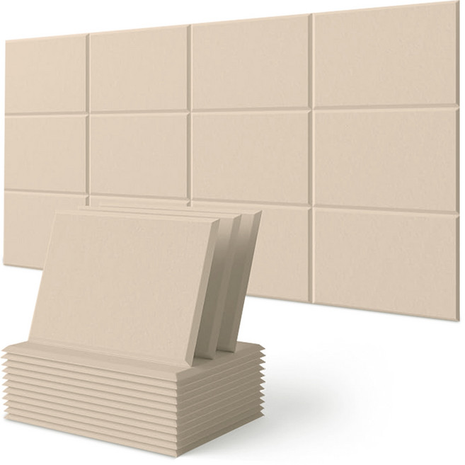 타오진 접착형 흡음판 방음판 문소음방지 현관문 원룸 오피스텔 아파트 흡음재 34cm x 20cm, 12개, 베이지색