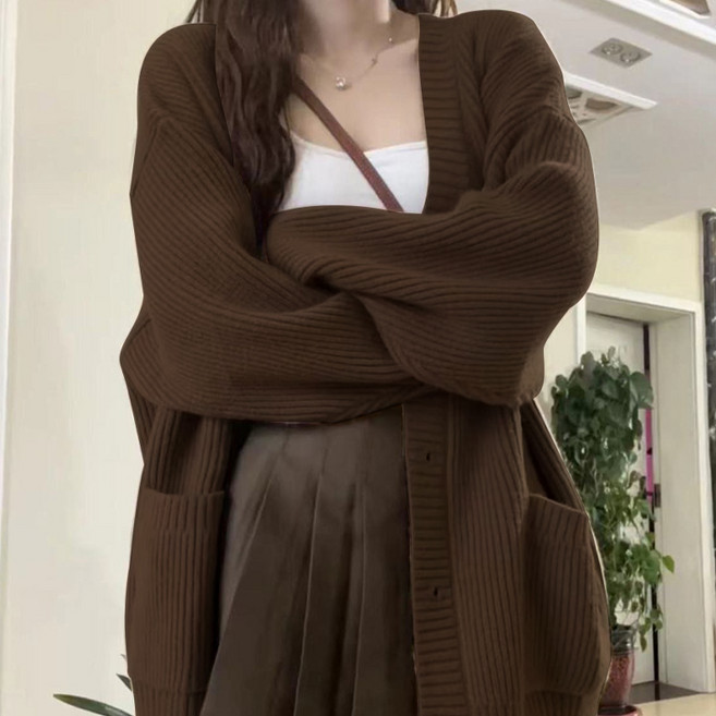 드마엘_여성 티나 하찌 간절기 긴팔 오버핏 데일리 포켓 가디건(5color)