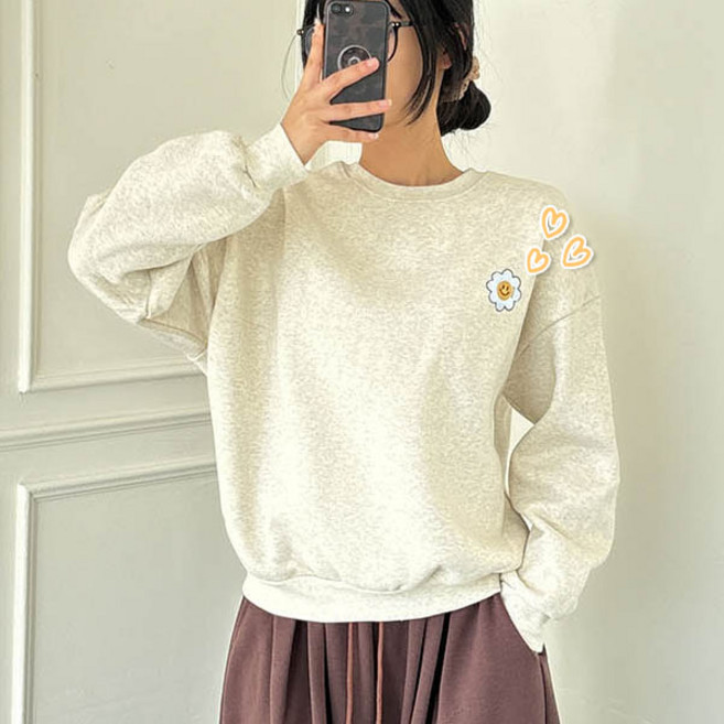 [넉넉/아방핏]귀욤 패치 탄탄원단 따뜻템 / 스마일데이지포근기모긴팔맨투맨JCT