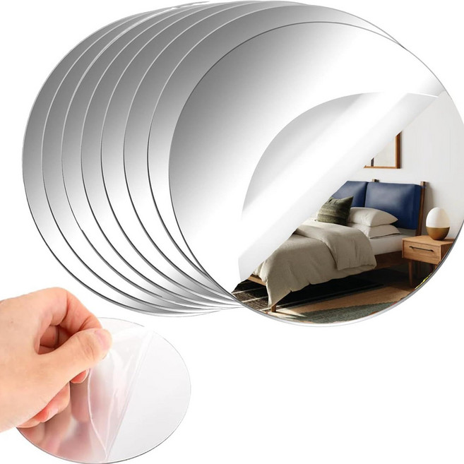 원형 일상도구 부착형 아크릴 벽거울, 15cm x 6 개