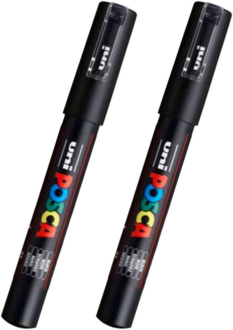 유니볼 유니 포스카 마카 PC-1M 검정 블랙 2개입 (매우 얇은글씨용), 1세트, 1개