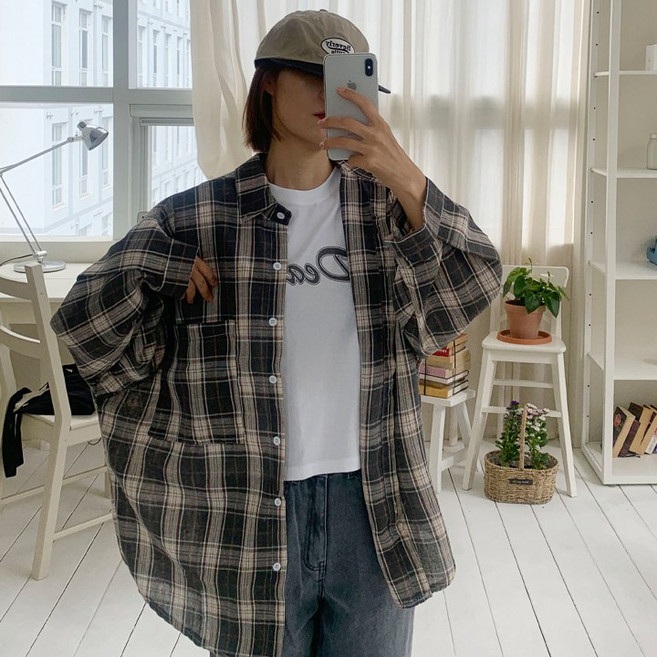애플망고옷장 긴팔 빅사이즈 쿠엔크체크남방 오버핏 봄가을셔츠