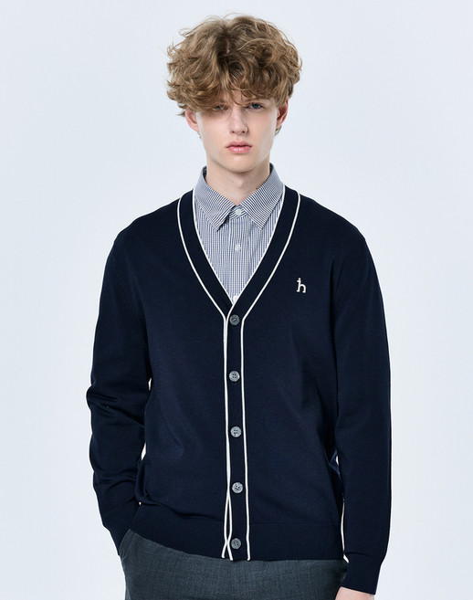 25SS 네이비 쿨코튼 티핑 솔리드 가디건 HZSW5A200N2