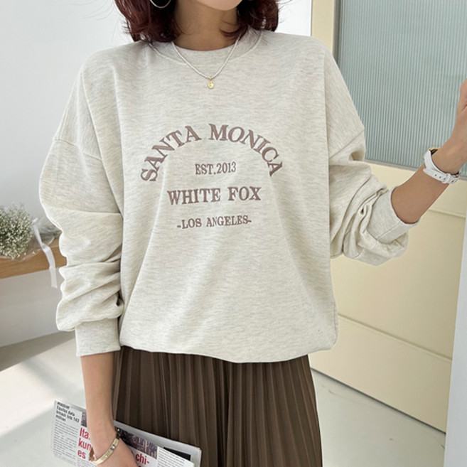 여성용 빅사이즈 오버핏 롱티 긴팔 데일리룩 박스티 루즈핏 맨투맨 라운드 자수맨투맨