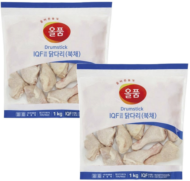 올품 IQF 북채 닭다리 1kg 2봉, 올품 냉동 IQF 북채 (닭다리) 1kg x 2봉