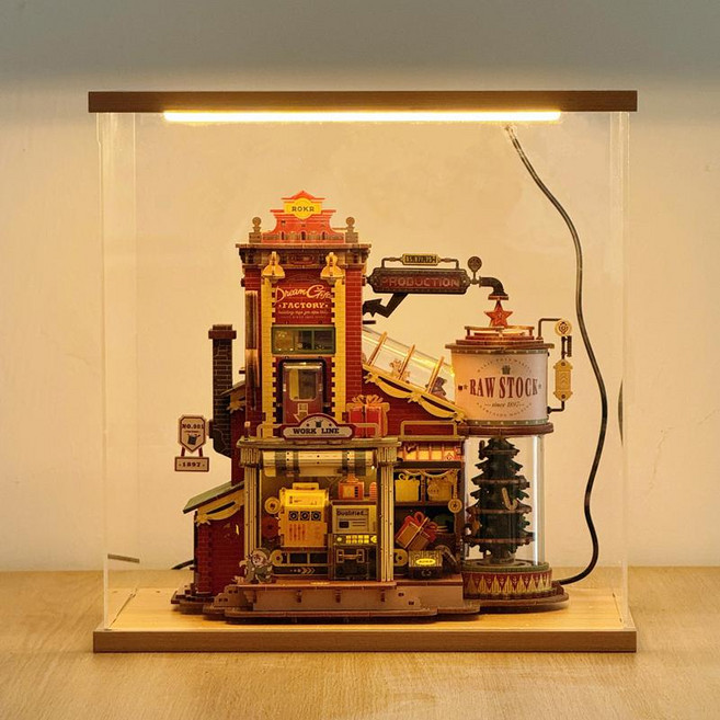 우주왕복선 DIY 나무 퍼즐 우드 블록 모형, 선물공장+조명박스터치스위치음악동적전달