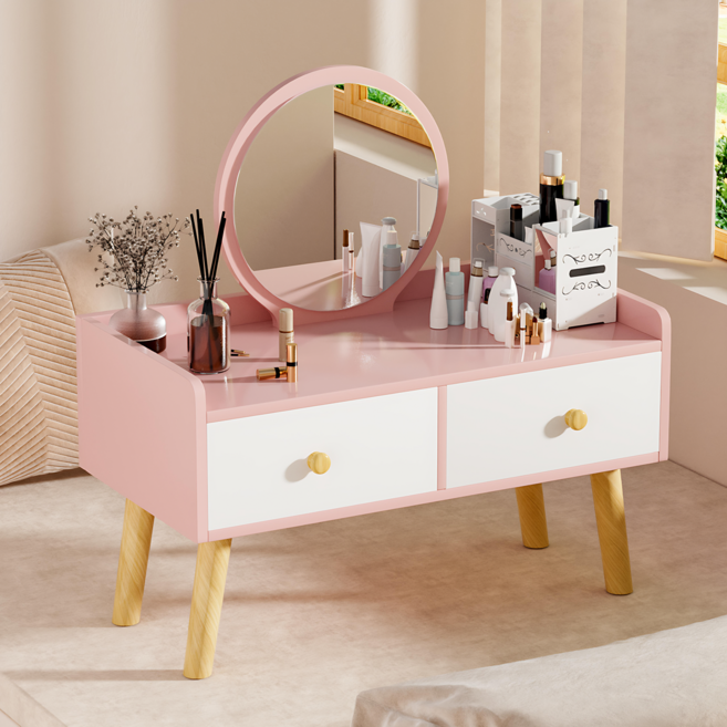 홈컴 화장대 좌식 미니 화장대 다용도 서랍장, 핑크