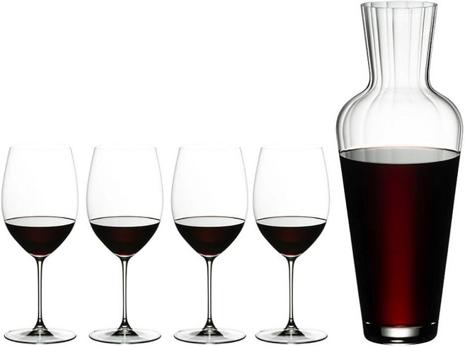 Riedel Veritas 카베르네/메를로 + 모젤 디캔터 와인 글라스 세트 5팩 - 카베르네 메를로 디캔터 - 식기 세척기 사용 가능 크리스탈 유리 - 5449/0-, RIEDEL Veritas 카베르네/메를로 + 모젤 디
