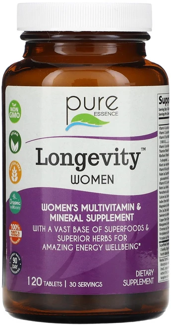 Pure Essence 퓨어 에센스 롱제비티 여성 비타민 Longevity Women 120정, 1개 - 쿠팡