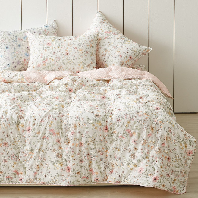 [이불+패드+베개커버] 화사한 플라워 마이크로 모달 먼지없는 옥수수솜 사계절 봄가을 간절기 차렵 이불 1인용 기숙사 가벼운 침구 슈퍼싱글 SS 침대 패드 세트