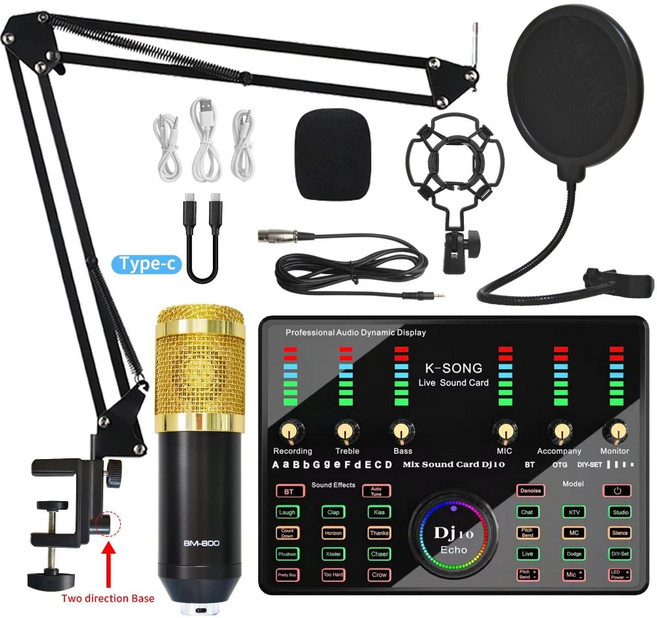 전문 오디오 DJ 10 사운드 카드 세트 BM800 K20 마이크 스튜디오 콘덴서 노래방 팟캐스트 녹음 라이브 스트리밍용, 9.BM800 Only