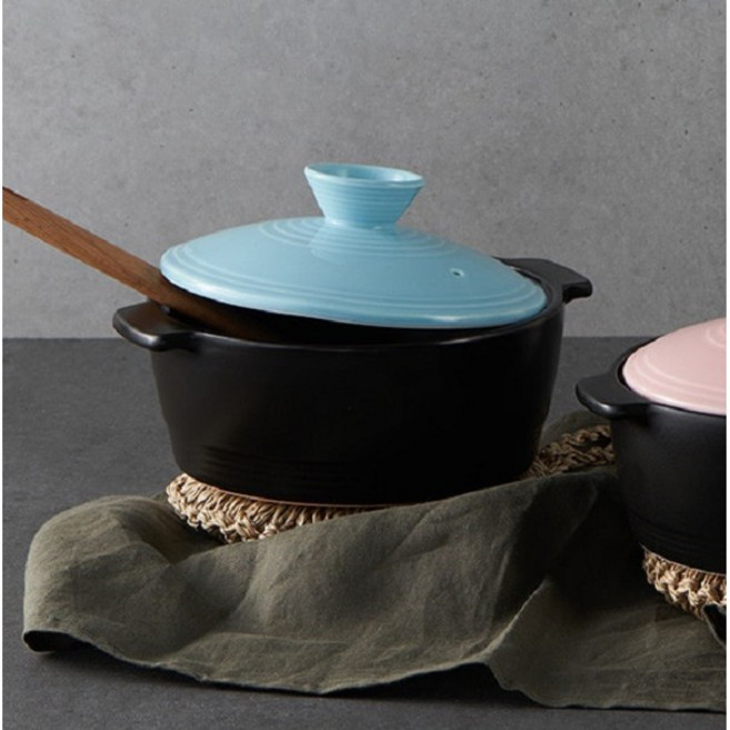 국산 4컬러 내열 냄비 뚝배기(대) 블루 뚜껑 손잡 뚝배기 3-4인용 20x8, 대(3-4인용)/3300, 1개, 1cm