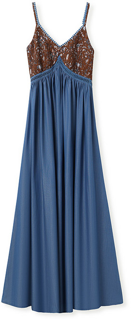 【新中式提花】吊帶裙 連衣裙 牛仔裙 半身裙 碎花裙 法式裙 高級色織設計 修身顯瘦 早秋新款 時尚女裝, 藍色