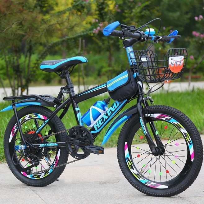 HXD 兒童自行車 變速山地自行車, 1個, 黑藍色變速+禮包+貨架+車筐24寸適合身高145-165厘米