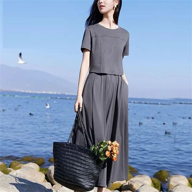 여성투피스 여성세트 반팔티 + 스커트 반팔 긴스커트 세트 데일리 캐주얼 린넨혼방 여름 투피스 JNC26040634 37