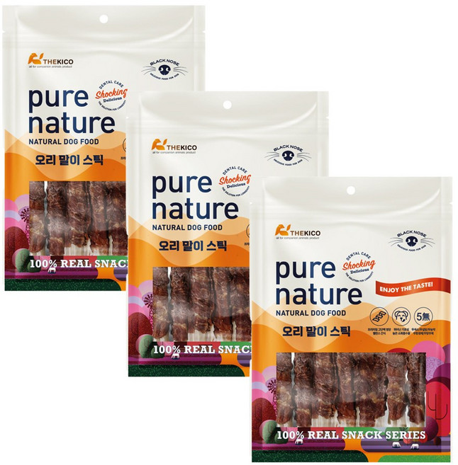 [퓨어네이쳐] 더키코 블랙노즈(대) 강아지껌 스트레스해소 치석제거 간식, 3개, 175ml, 오리말이스틱