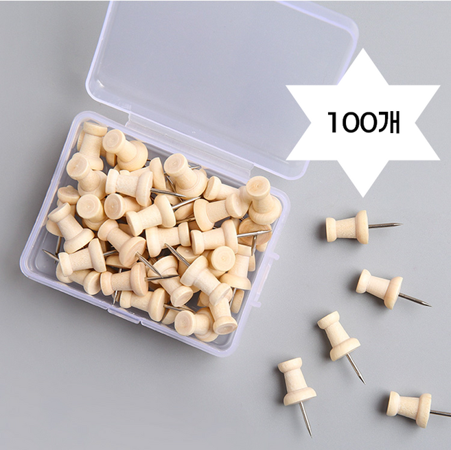 BOGUSAGU 투명 칼라 원목 압정 푸쉬핀 100P BSL-004, 원목핀