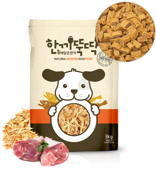 한끼뚝딱 강아지 애견 습식 사료 황태와 연어 (+), 닭, 3kg, 1개