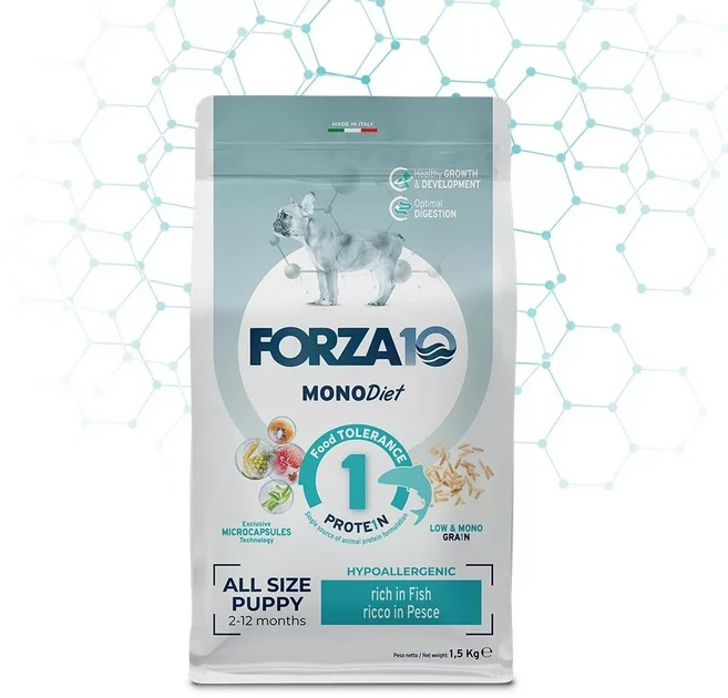 FORZA10 幼犬飼料 全尺寸 魚肉配方 無穀低敏 2-12個月 1.5公斤, 1,5 Kg e, 1個, rich in Fish