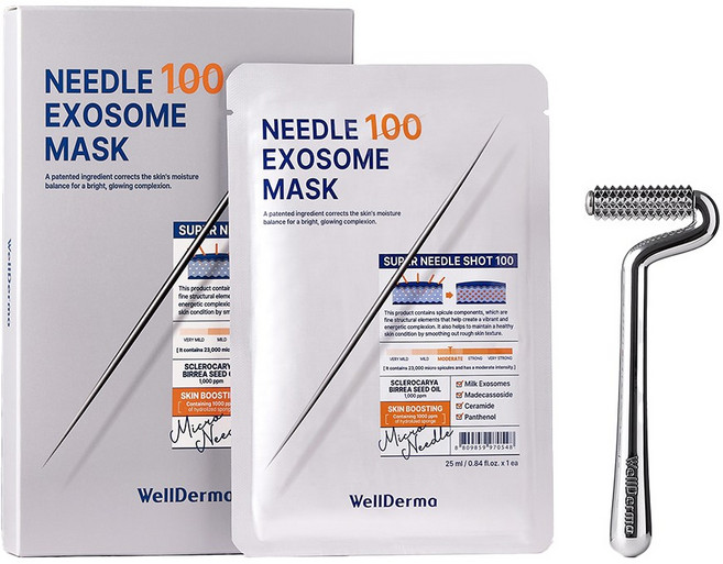 웰더마 니들100 엑소좀 마스크 1박스(5매) + 페이스 리프팅 니들샷 롤러 (2종), 1개